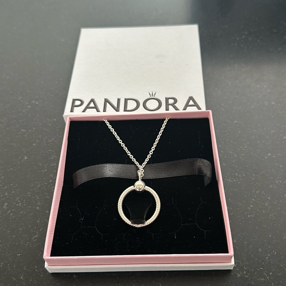 Pandora necklace 24” silver necklace with round hoop